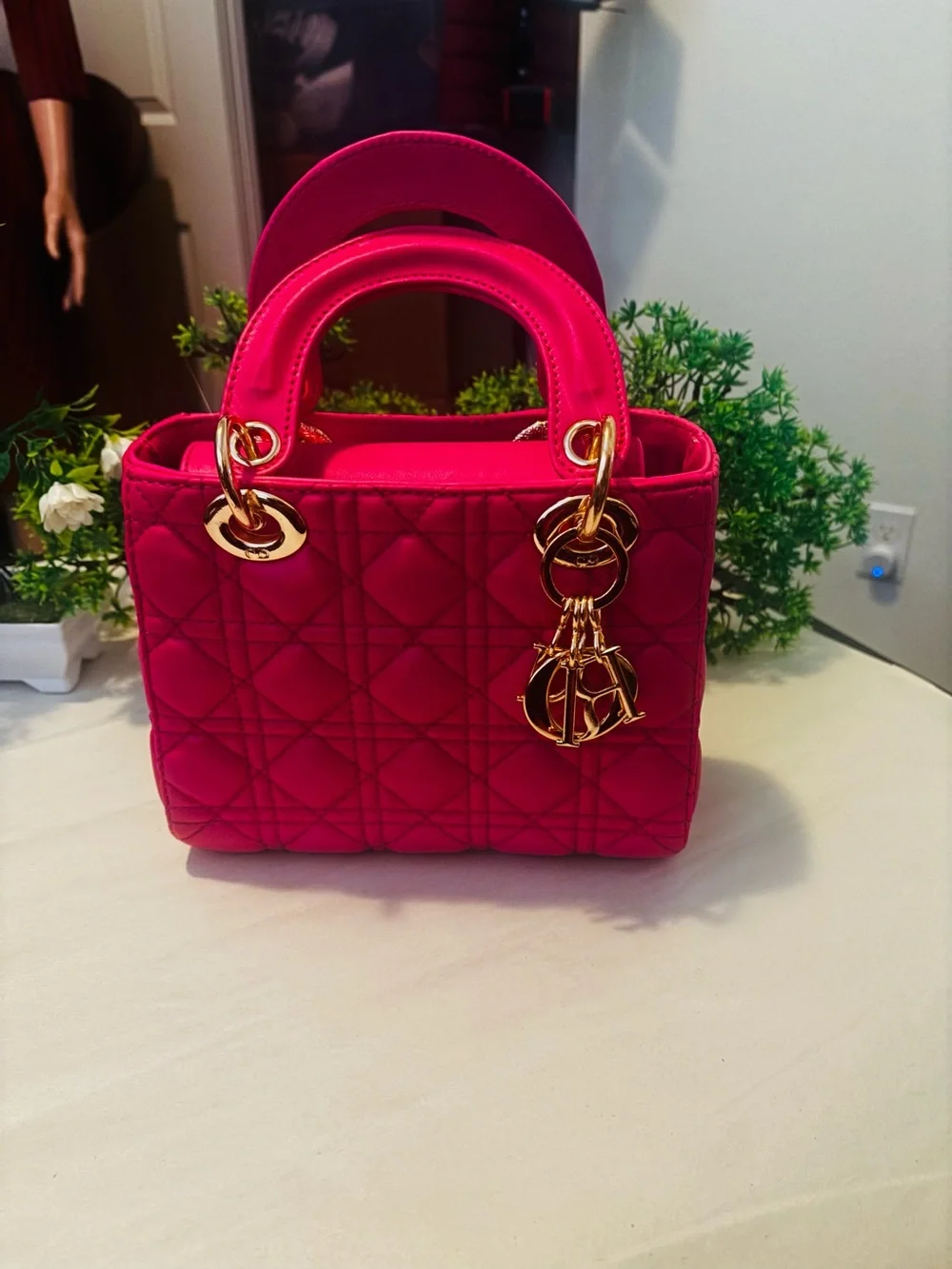 Designer-Inspired Hot Pink Quilted Tote Bag with Gold Hardware